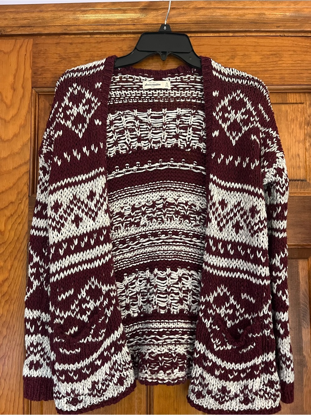 abercrombie kids Marled Open-Front Cardigan in Burgundy and White